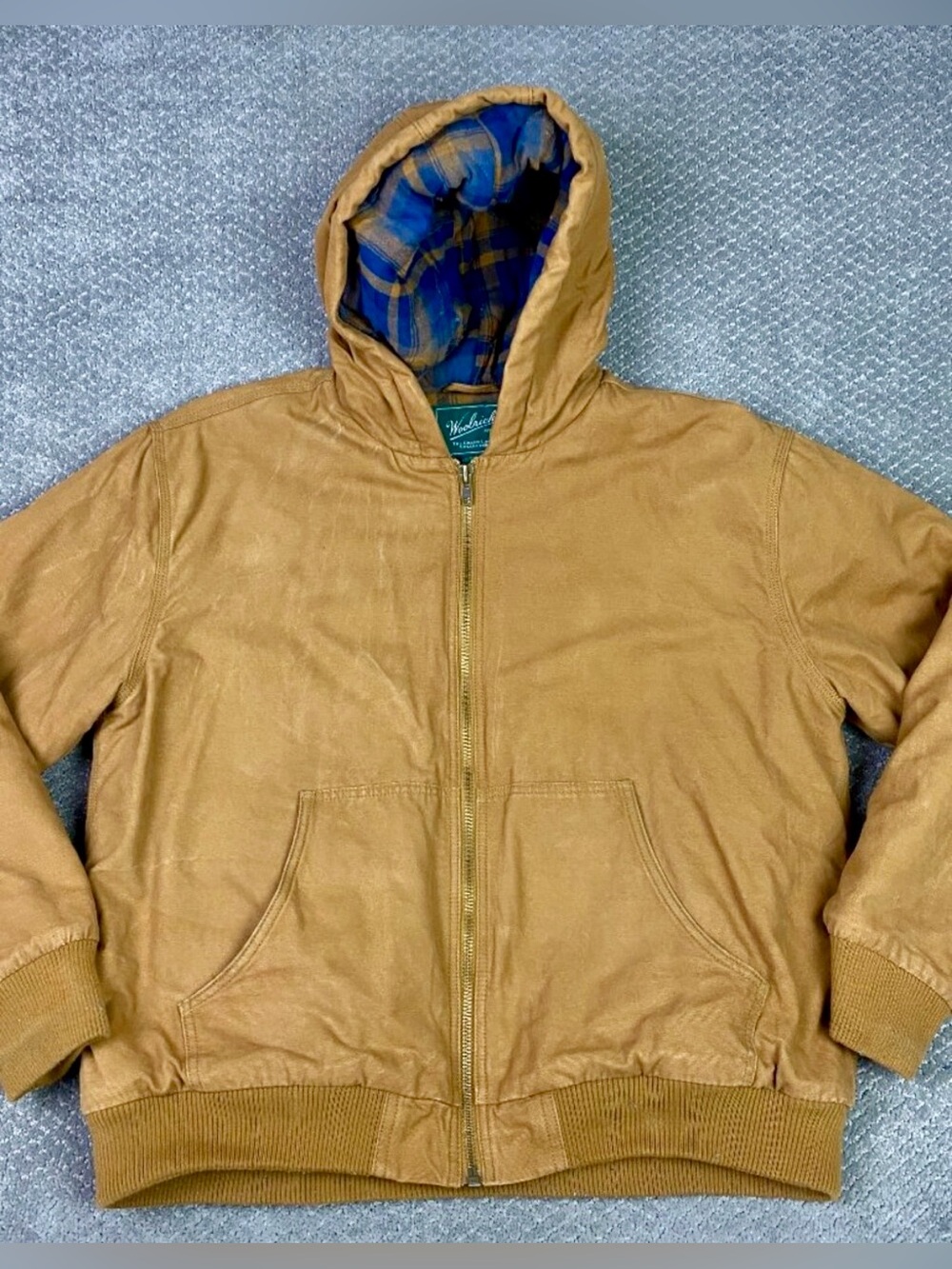 Vintage Woolrich Men's Hooded Work Jacket in Tan 100% Cotton L